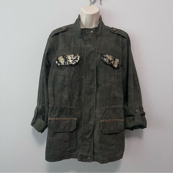 Democracy Sequin Camo Utility Jacket Size L - Picture 1 of 6